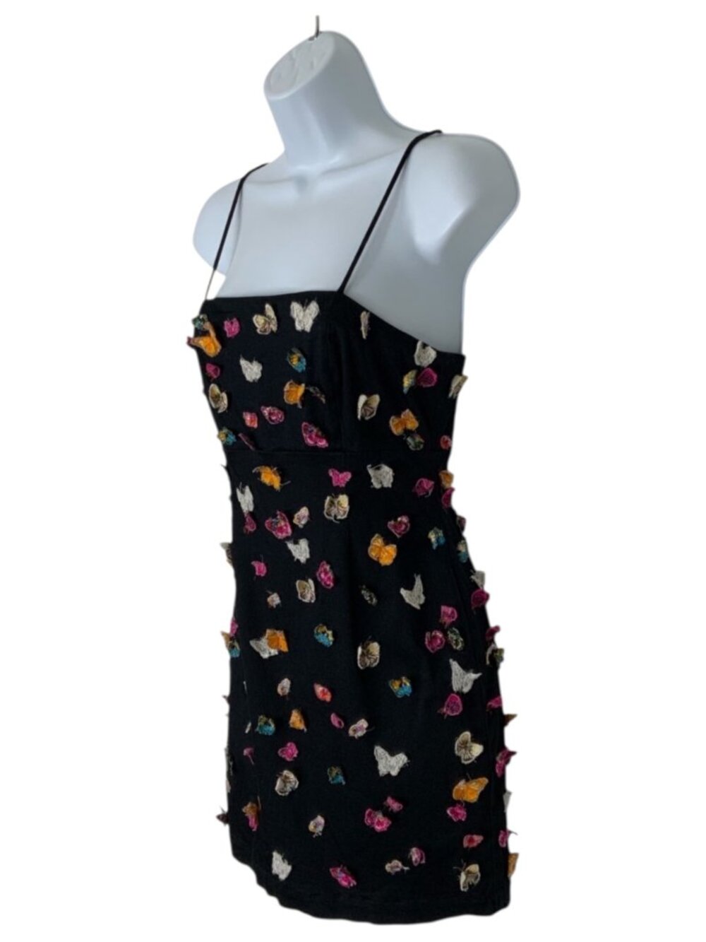 Anthropologie Maeve Butterfly Brynne 3D Spaghetti Strap Dress 2P Black Mini - Picture 4 of 16